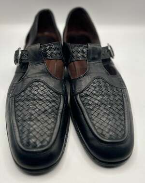 E.T. Wright Men's Black Woven Leather T-Strap Fisherman Sandals Size 11 B